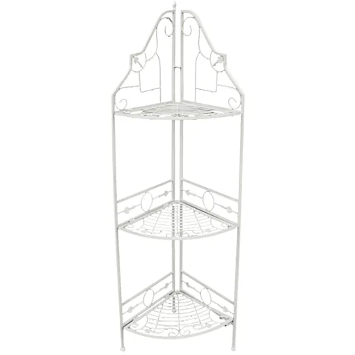 * Antique White Scrolled Metal Folding Corner Shelf Rack, 51.5 Premium