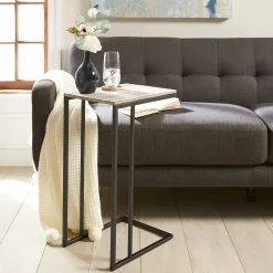 * Black Metal C-Table With Rustic Wooden Top Promotion