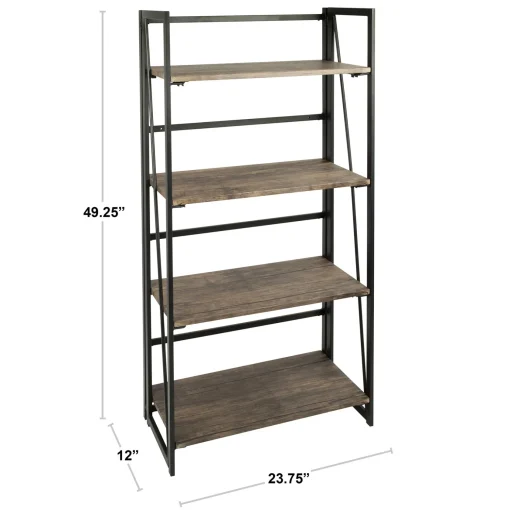 * Dakota 4-Tier Black & Brown Industrial Modern Bookshelf, 49 Low Price