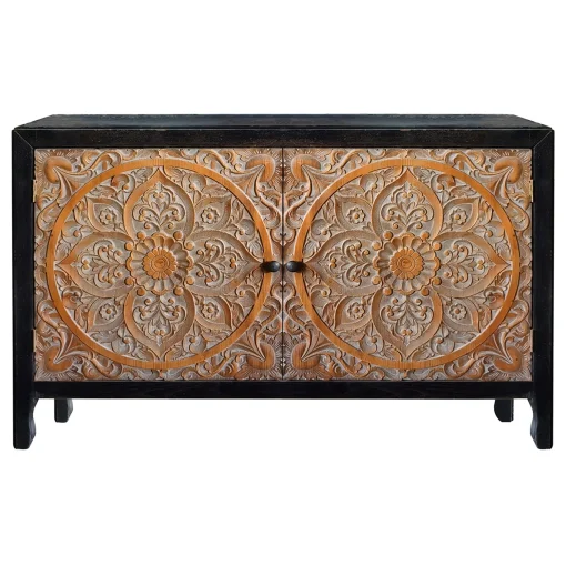 * 2-Door Carved Black Long Cabinet Opening Sales