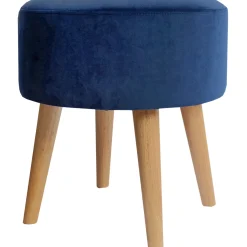 * Emmy Navy Velvet Round Wood Leg Ottoman Less Expensive