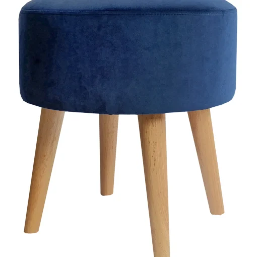 * Emmy Navy Velvet Round Wood Leg Ottoman Less Expensive
