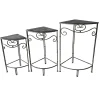 * Fan Shaped Wood Top Plant Stand With Rustic Double Tube Metal Leg, Large Promotion