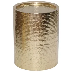 * Hammered Gold Metal Drum Accent Table, Small Bargain Sale