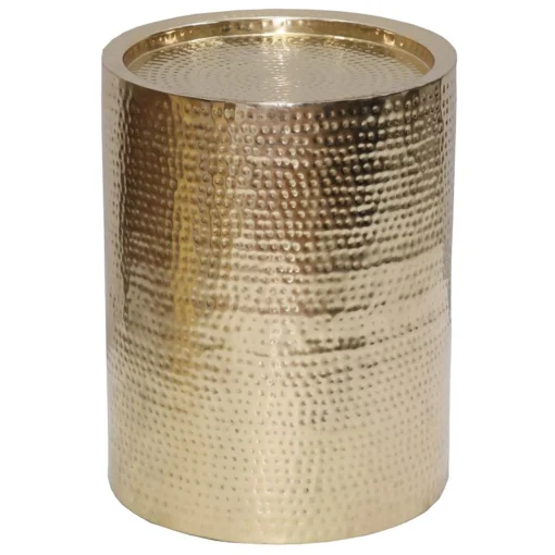 * Hammered Gold Metal Drum Accent Table, Small Bargain Sale