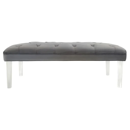 * Laila Ali Grey Tufted Bench With Clear Acrylic Legs Promotion