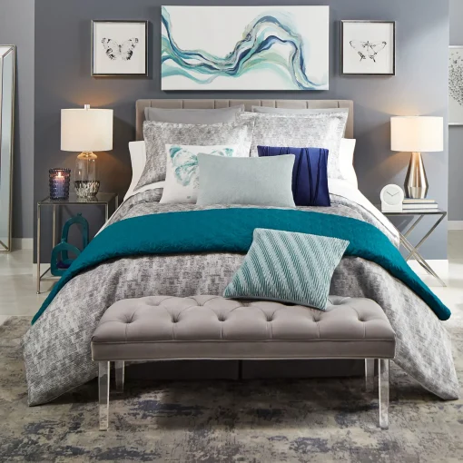 * Laila Ali Grey Tufted Bench With Clear Acrylic Legs Promotion