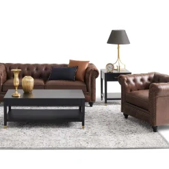 * Providence Chesterfield Tufted Brown Faux Leather Rolled Arm Chair Online Discount