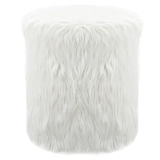 * White Faux Fur Round Ottoman Fashion